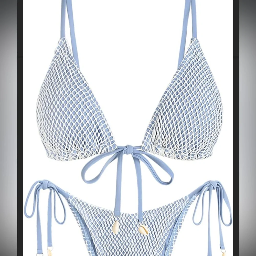 ZAFUL Bikini Swimsuit 2 Two Piece Triangle String Fishnet Size 4 Small‎